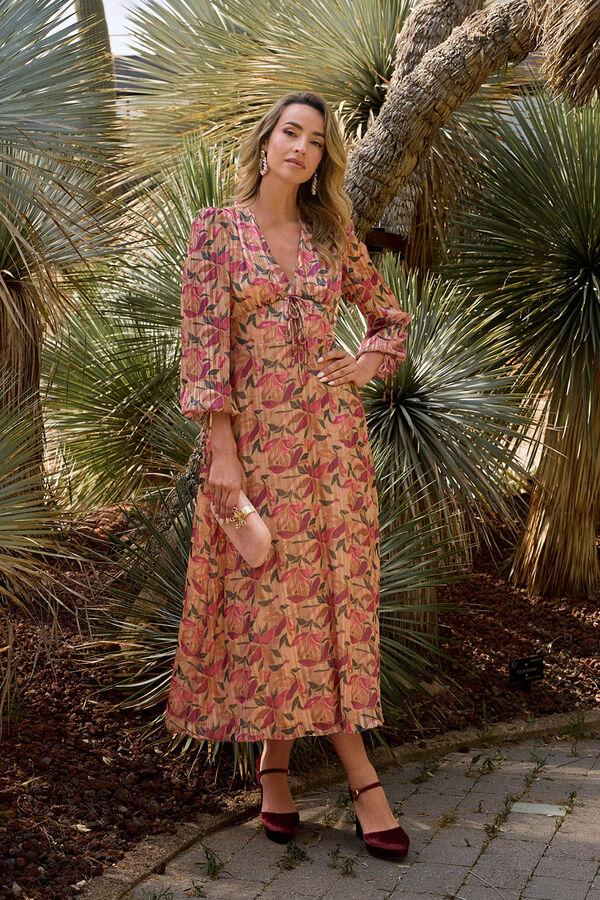 Polín Et Moi Vestido largo flores Beige
