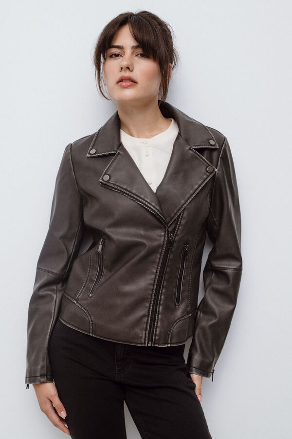 Cortefiel Faux leather jacket Black