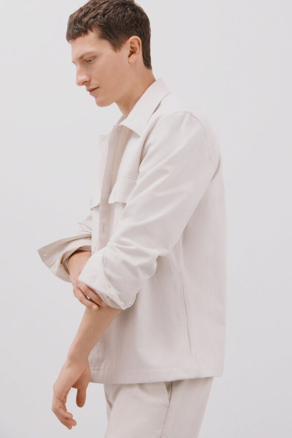 Cortefiel Coordinated cotton linen overshirt Beige