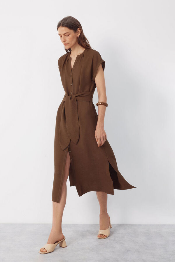 Cortefiel Printed belted dress Kaki