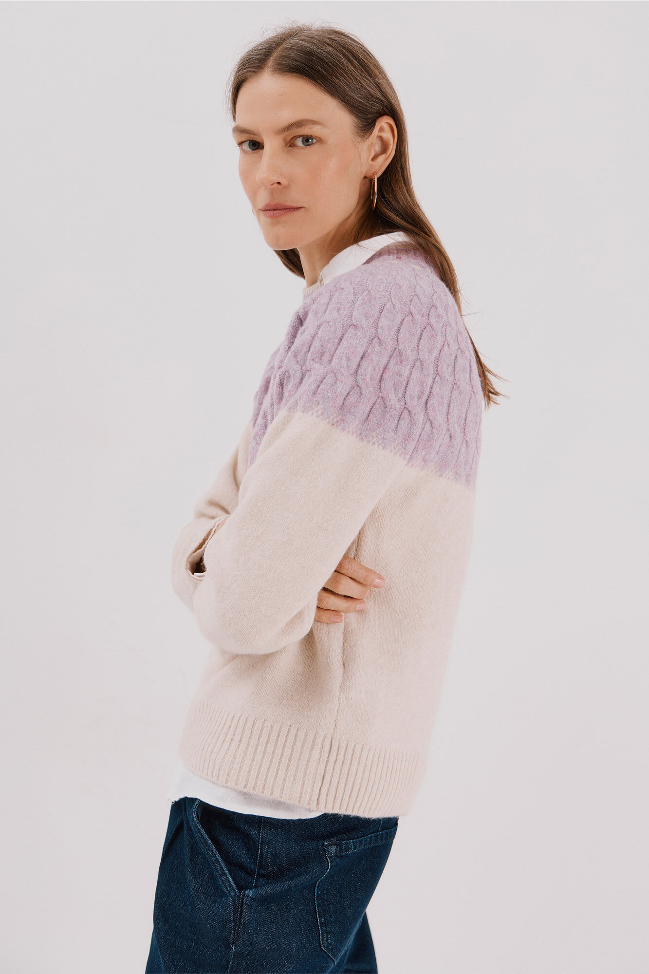 Cortefiel Contrast cross-knit jumper