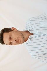 Cortefiel Striped cotton linen short sleeve shirt Blue