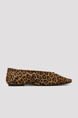 Cortefiel Animal print leather ballet flats Printed brown