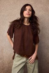 Slowlove Blusa com detalhes de renda Castanho