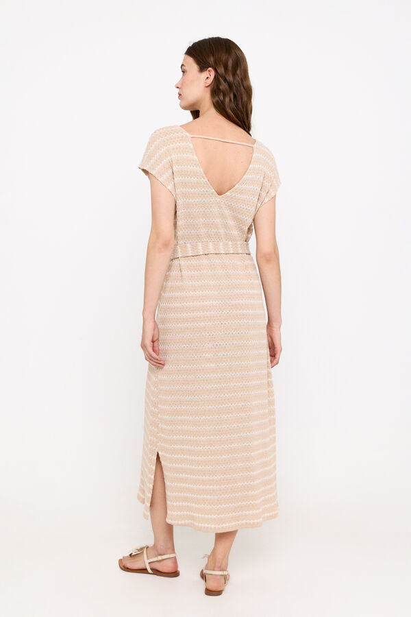 Cortefiel Structured striped dress Nude