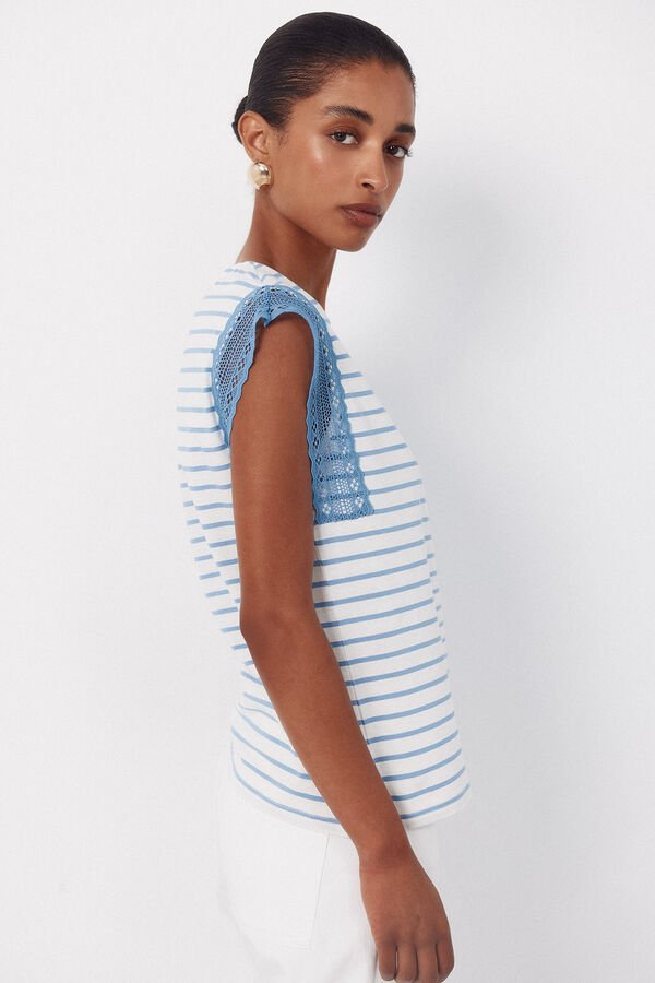 Cortefiel Guipure sleeve -shirt Blue