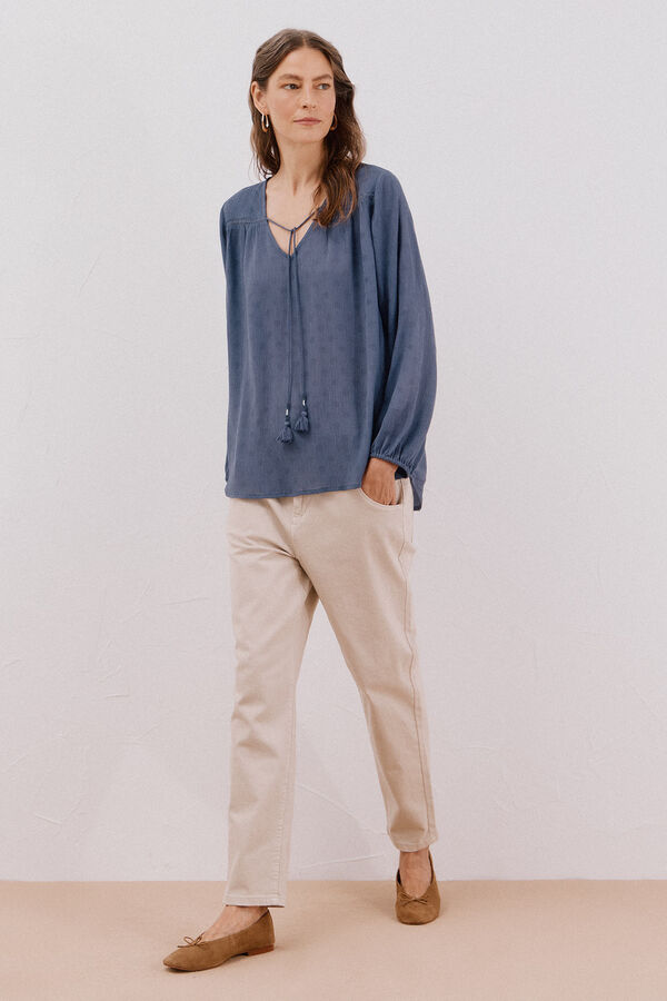 Cortefiel Blusa com borlas Azul