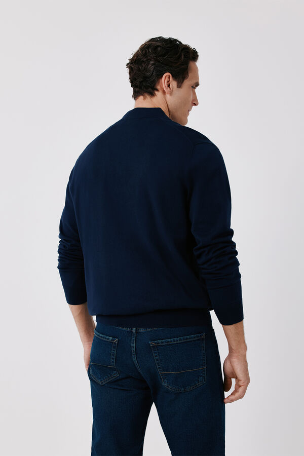 Cortefiel Basic fine knit polo neck jumper Navy
