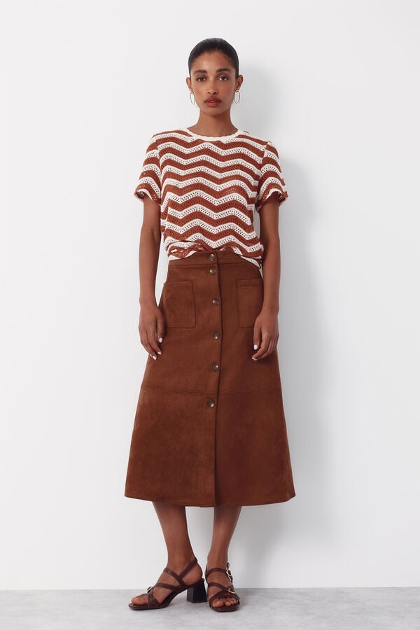 Cortefiel Top crochet zig-zag Brown