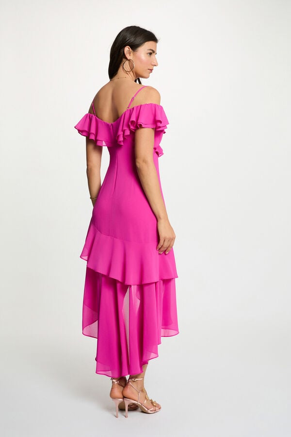 Morgan Vestido midi reto com folhos Subiu