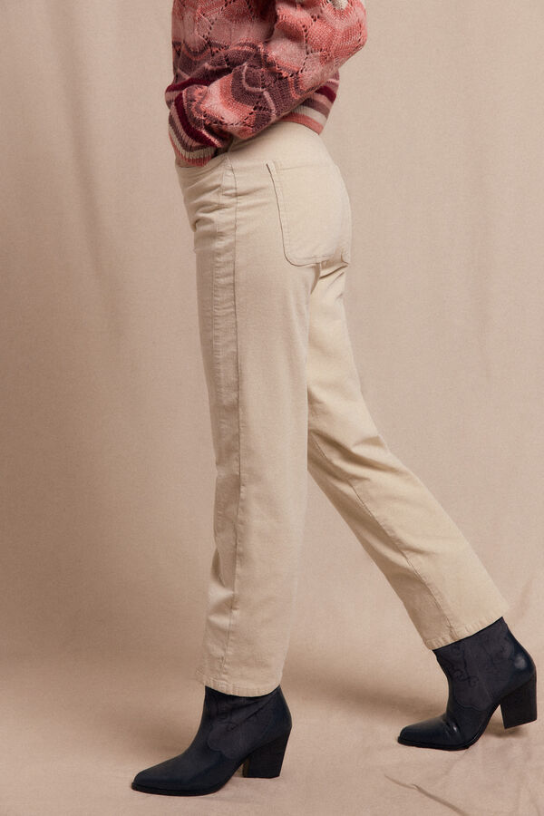 Slowlove Calças de veludo cotelê Ecru