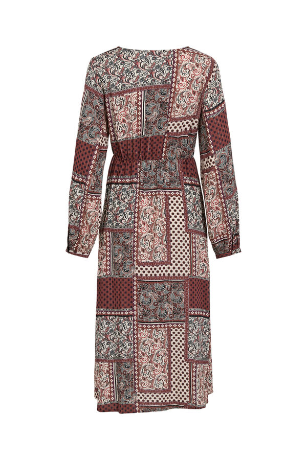 Vila Vestido midi estampado patchwork Castanho