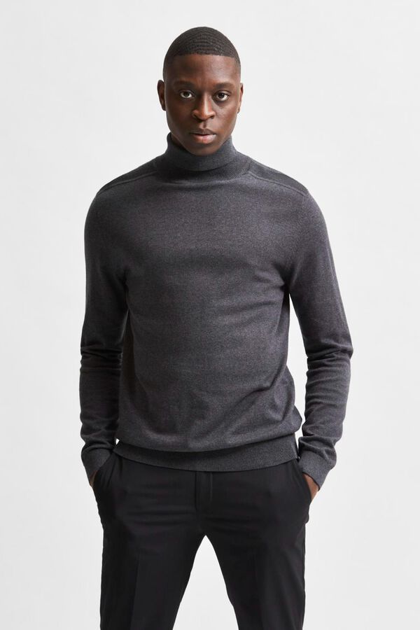 Selected Camisola gola alta em algod&atilde;o org&acirc;nico Cinzento
