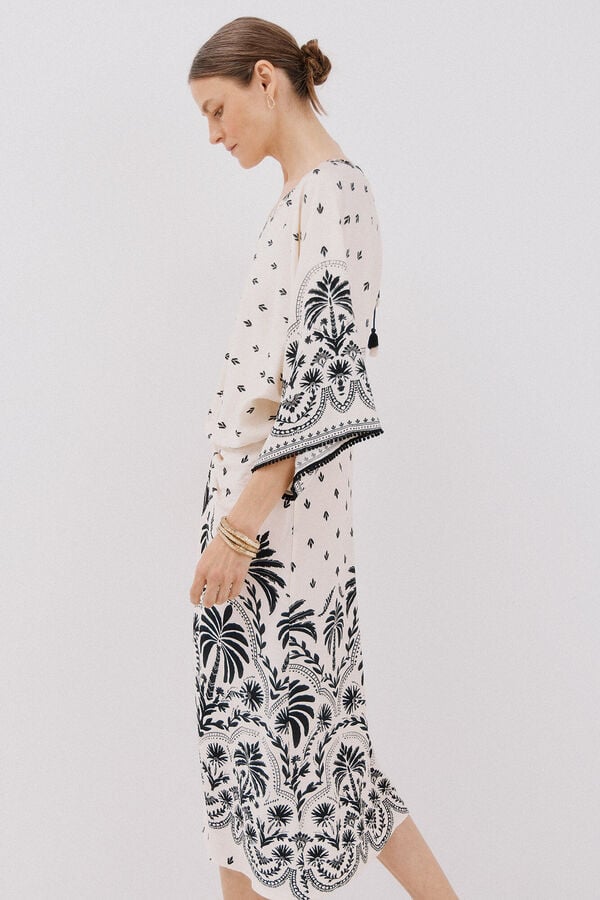 Cortefiel Printed gathered dress Printed white