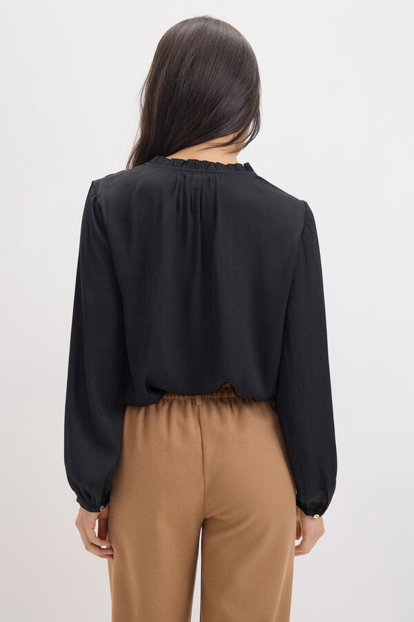 Cortefiel Blusa satinada fluida Negro