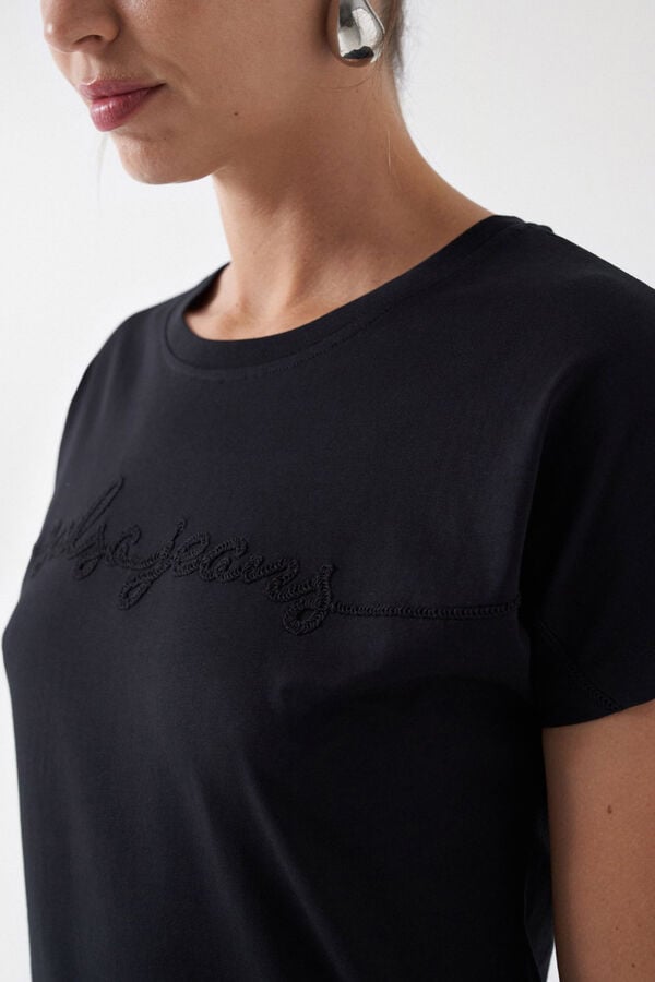 Cortefiel Camiseta con branding bordada Negro