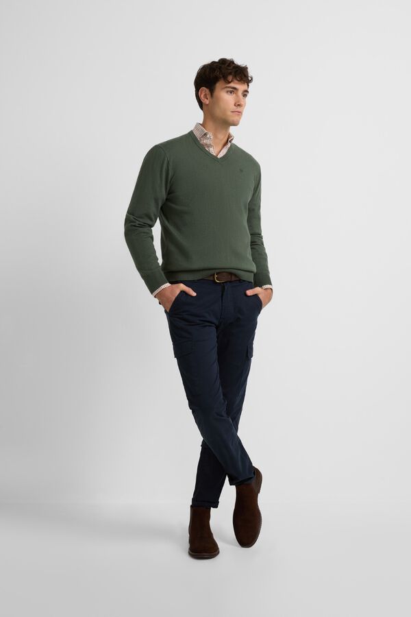 Silbon Suéter liso com gola em bico Verde