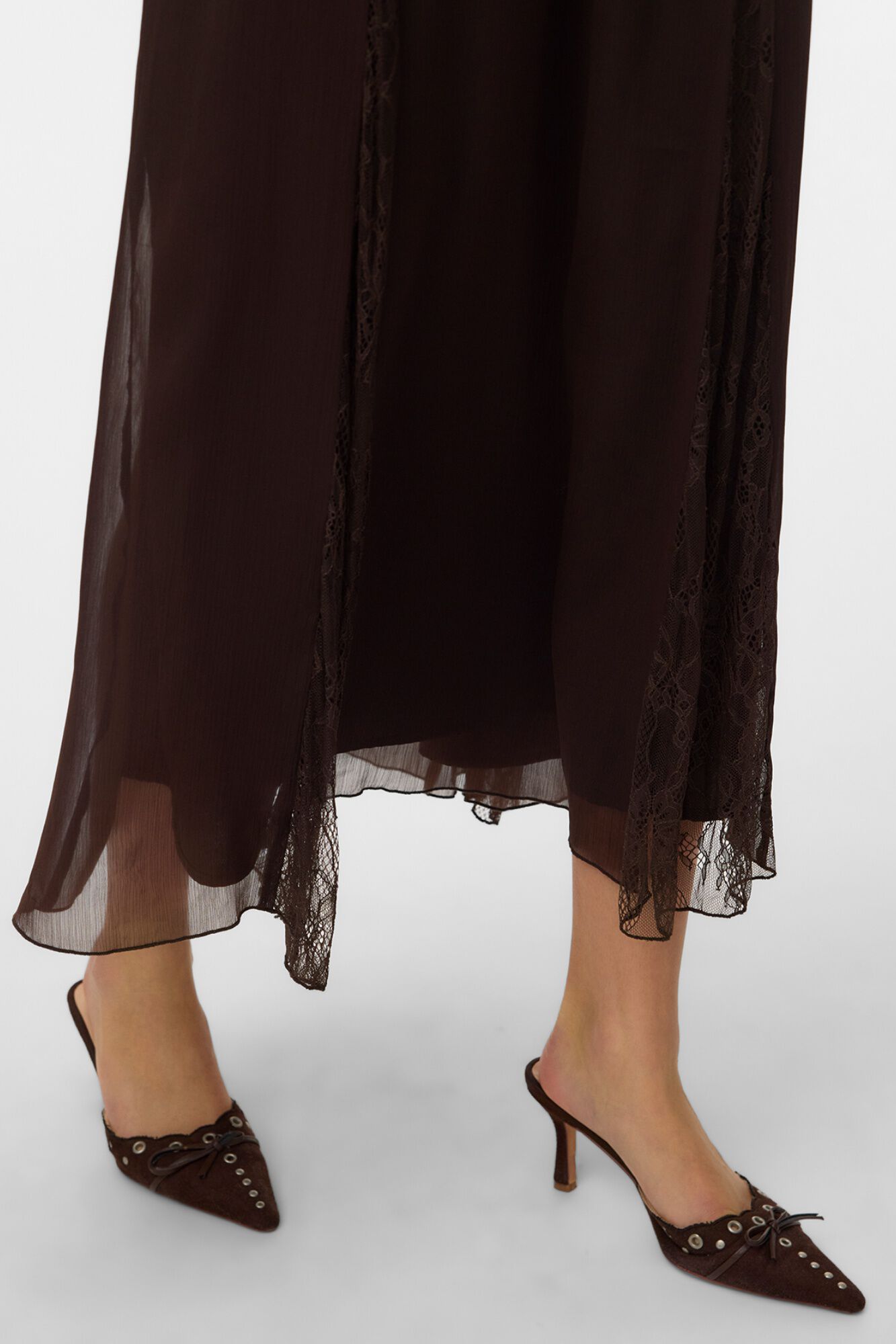 Vero Moda Saia midi em chiffon com renda