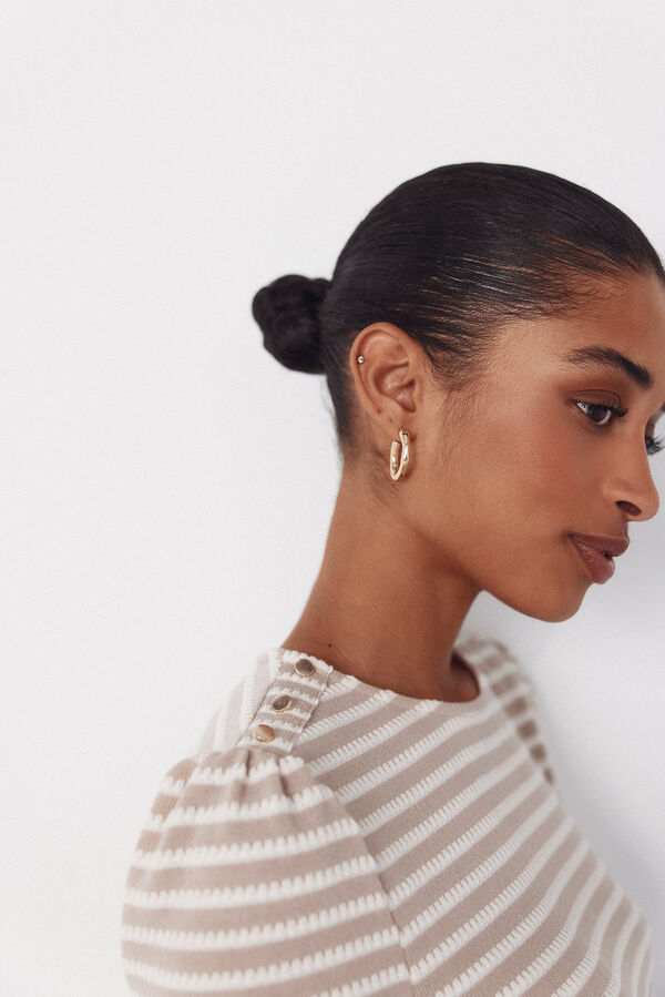 Cortefiel Striped structured t-shirt Kaki