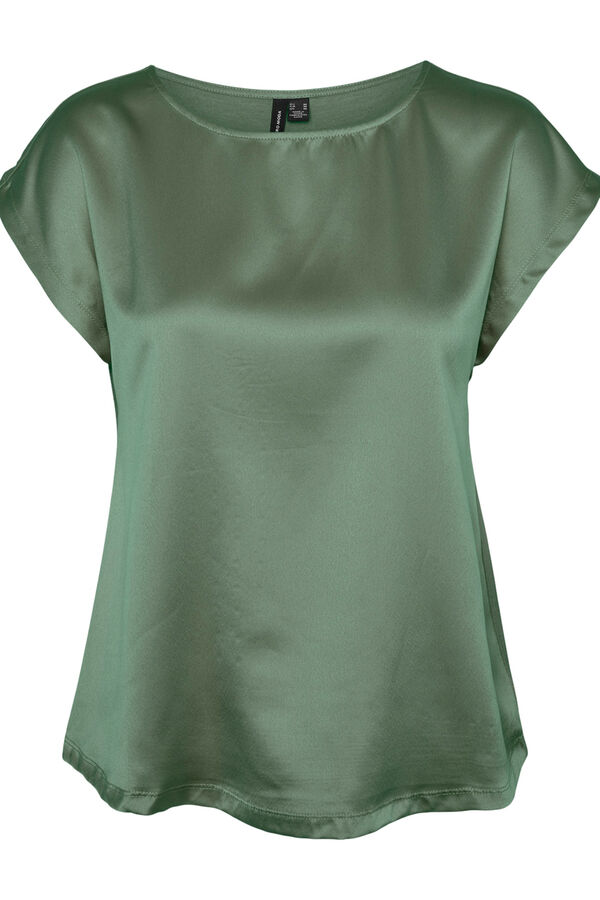 Cortefiel Short-sleeved satin-effect top  Dark green