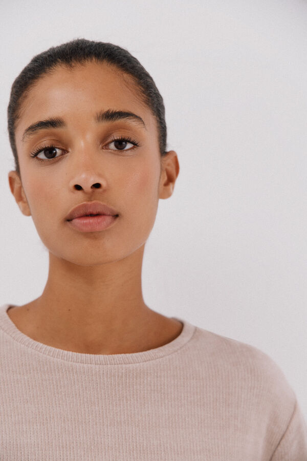 Cortefiel striped chenille t-shirt Beige