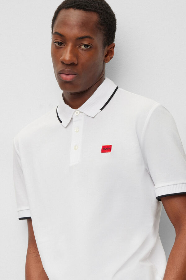 Cortefiel Slim fit cotton piqué polo shirt with red logo label White