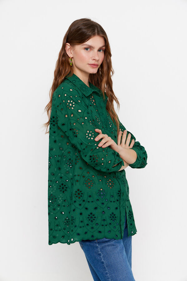 Cortefiel Embroidered cotton shirt Dark green