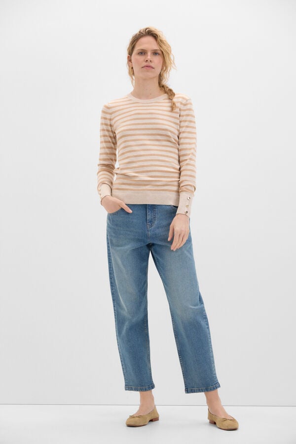 Cortefiel Metallic striped jumper Beige