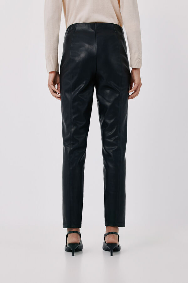 Cortefiel Elastic faux leather women's leggings Black