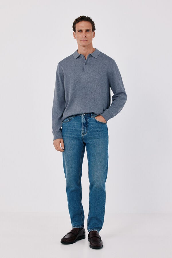 Cortefiel Cotton cashmere knit polo neck jumper Grey