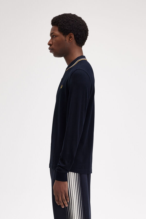 Fred Perry Polo piqu&eacute; de manga comprida masculina Azul