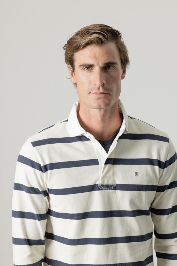 PuroEGO Striped cotton rugby polo shirt Ivory
