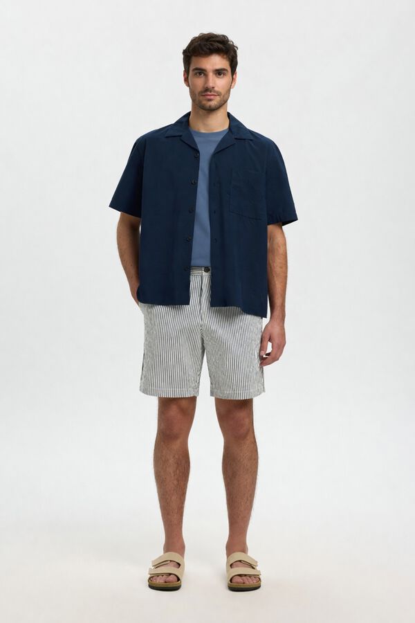 Selected Cal&ccedil;&otilde;es em tecido estruturado Azul