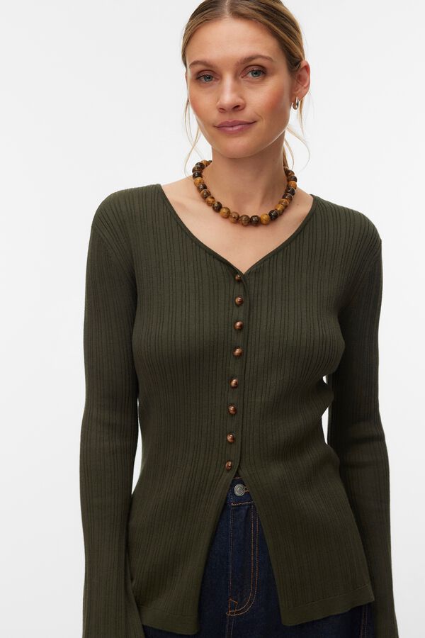 Vero Moda Cardig&atilde; canelado gola em bico Verde