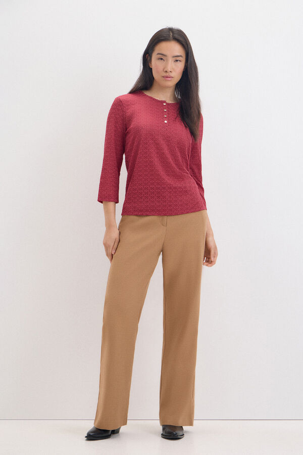 Cortefiel Textured top with buttons Purple