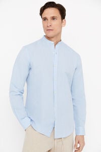 Cortefiel Camisa lino algodón cuello mao Azul