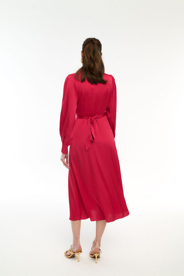 Vila Vestido midi envolvente em cetim Vermelho