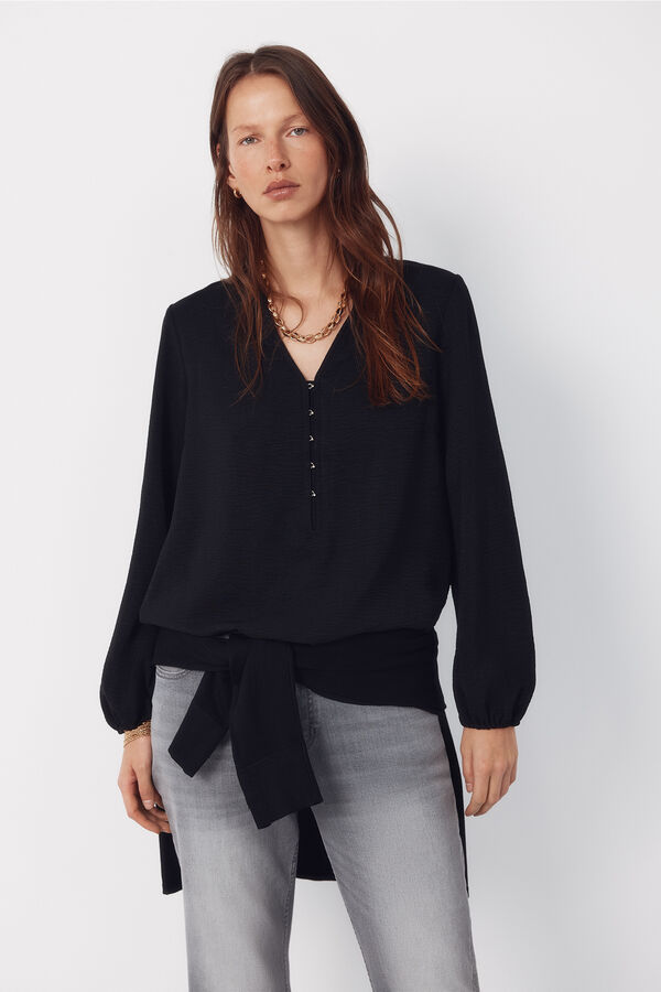Cortefiel Mandarin blouse with buttons Black