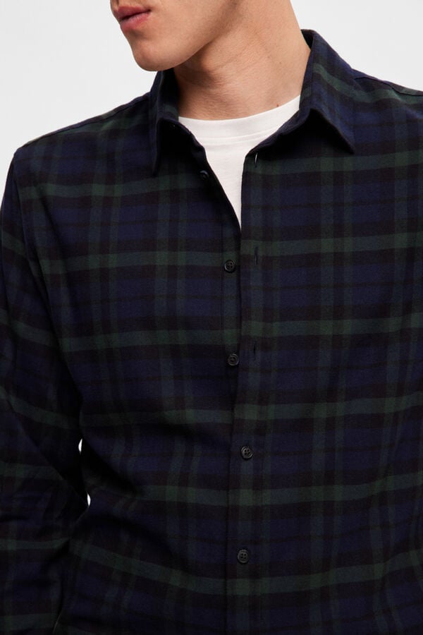 Cortefiel Slim-fit flannel shirt Navy