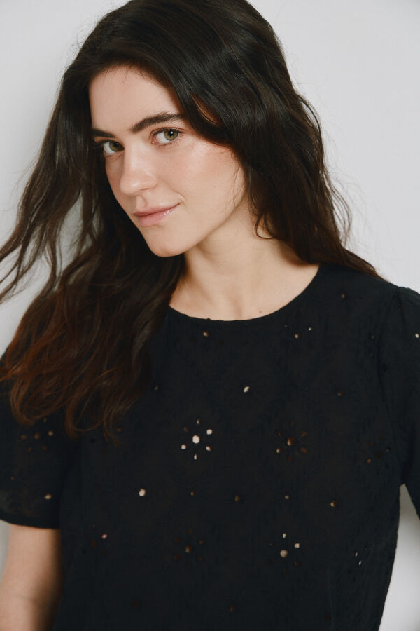 Vero Moda Short sleeve top with openwork lace Black