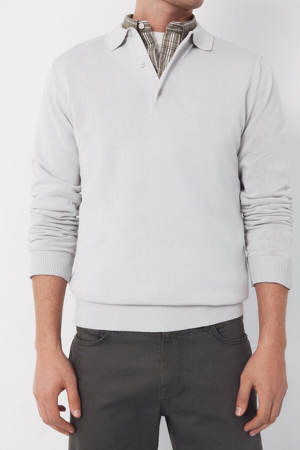 Cortefiel Long sleeve sleeve cotton polo shirt jersey Grey