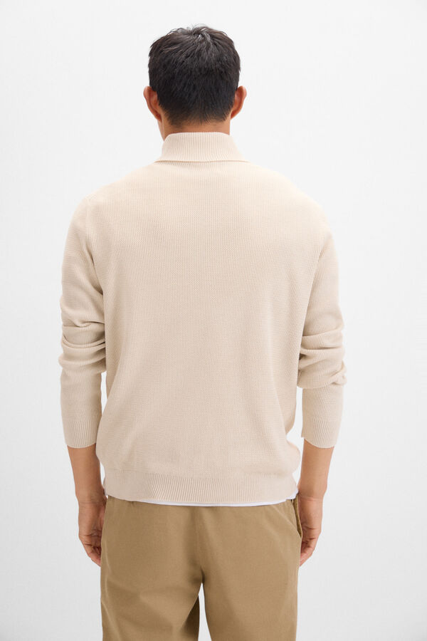 Cortefiel Open neck cotton structured jersey Ivory