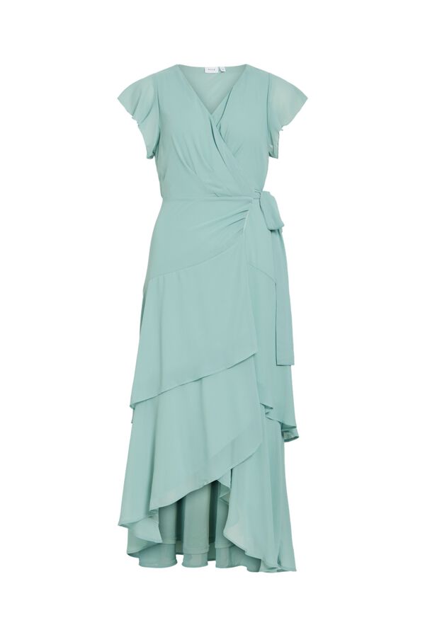 Vila Vestido midi cruzado com la&ccedil;ada de festa Azul