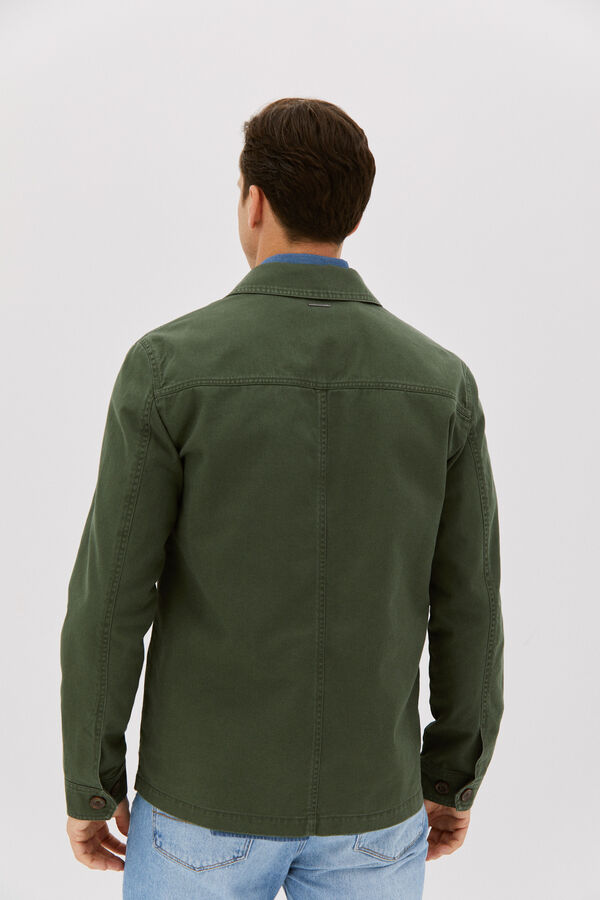 Cortefiel Washed cotton button-up jacket Green