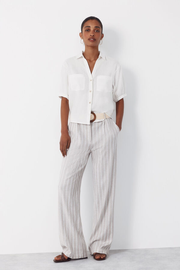 Cortefiel Cal&ccedil;as de pernas largas em linho Impress&atilde;o