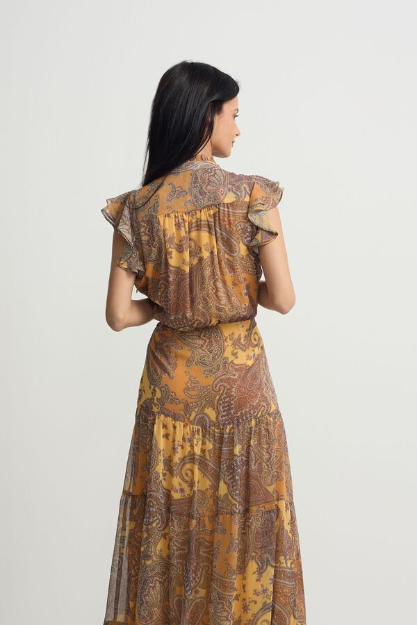 Silbon Vestido midi evas&eacute; estampado Laranja