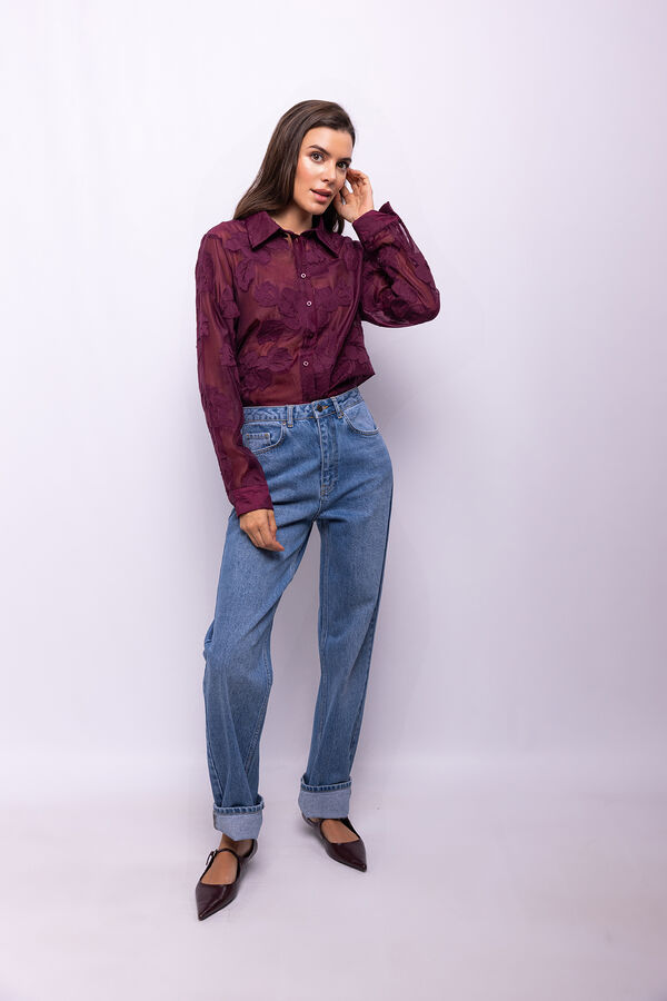 Object Camisa bordada com flores Roxo