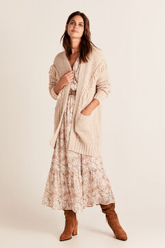 Cortefiel Fringed cardigan Ecru