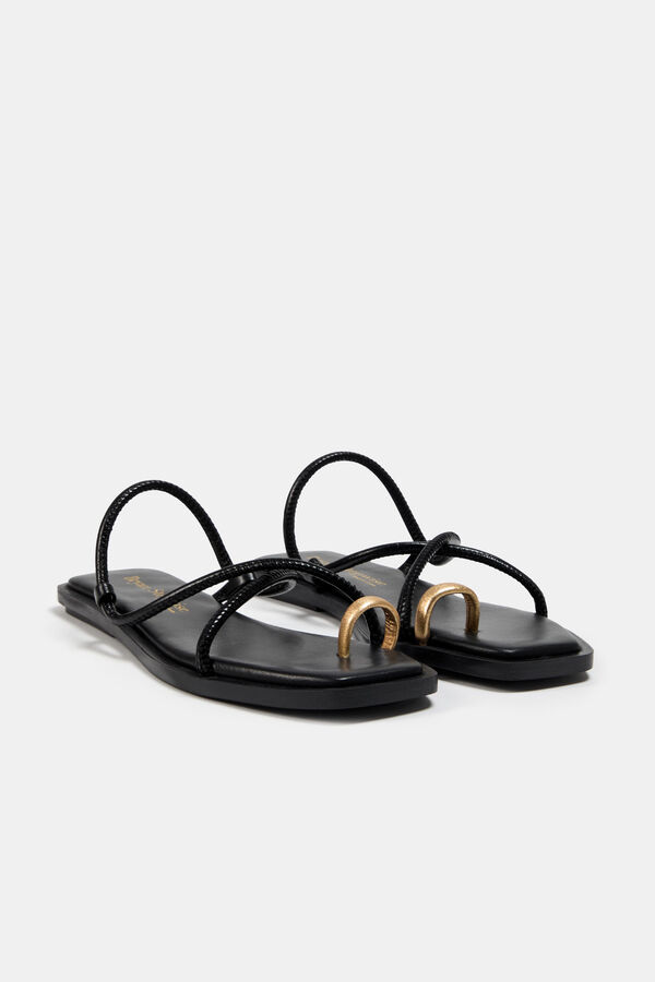 Bryan Stepwise Sand&aacute;lia com tiras Preto