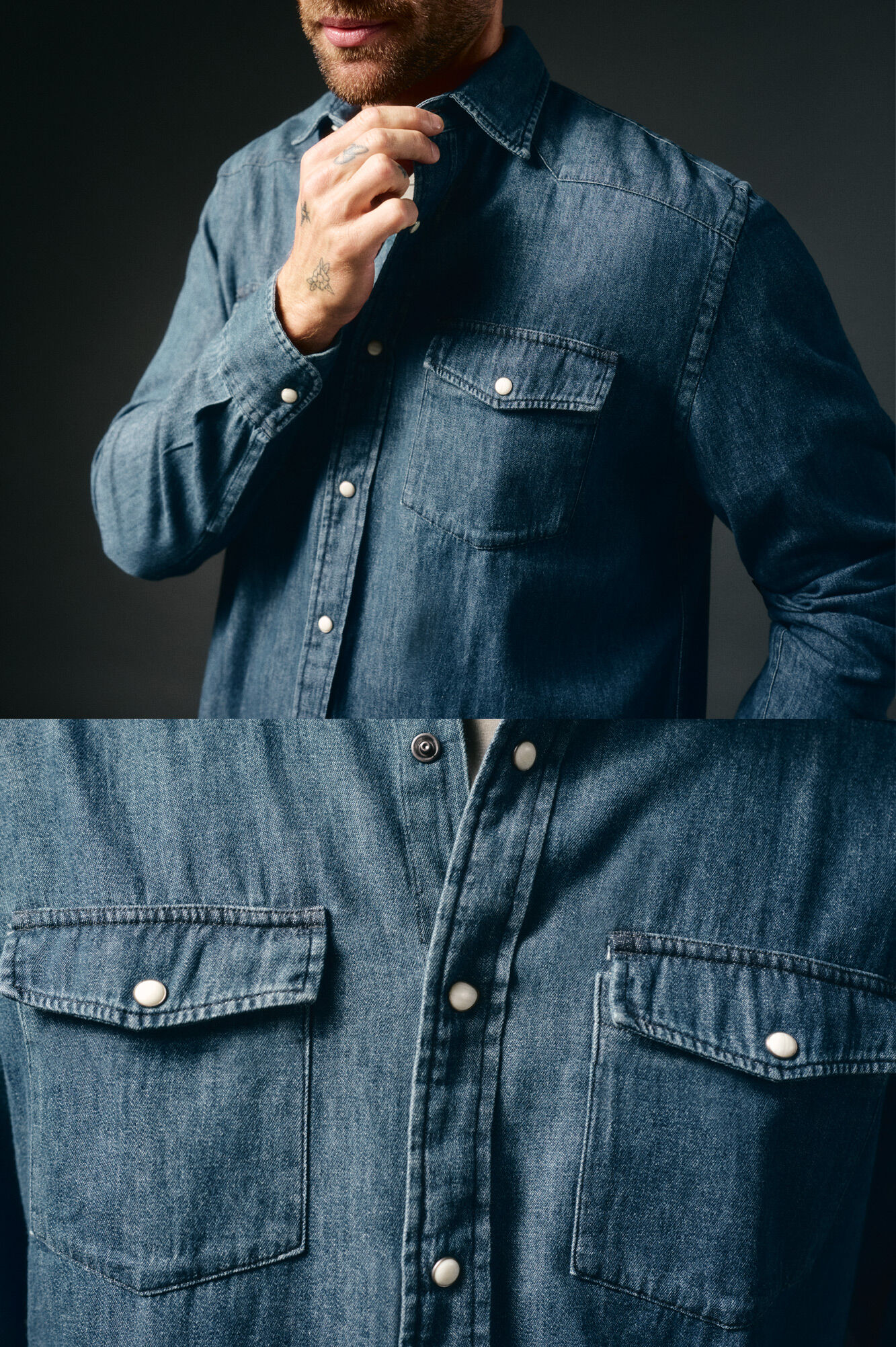 OOTO Camisa jeans com bolsos